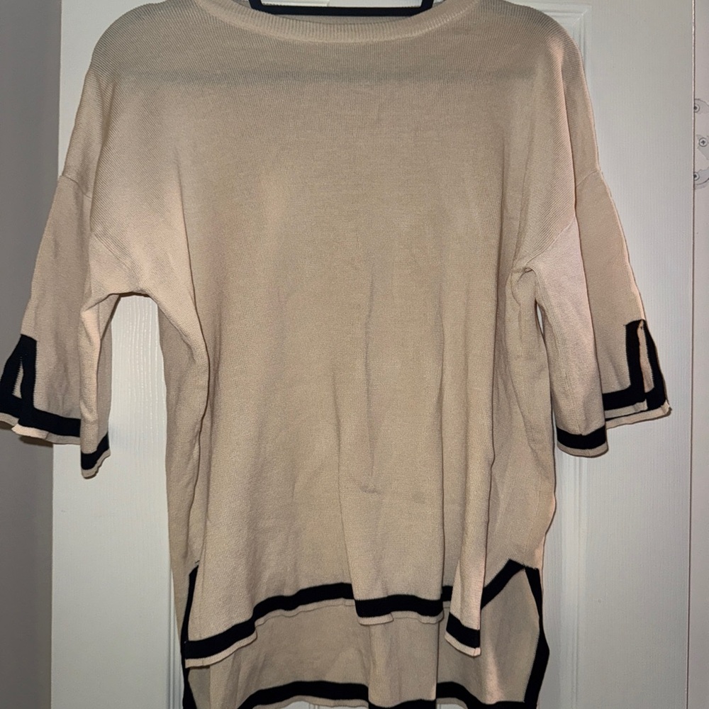 Beige Knit Set with Black Trim